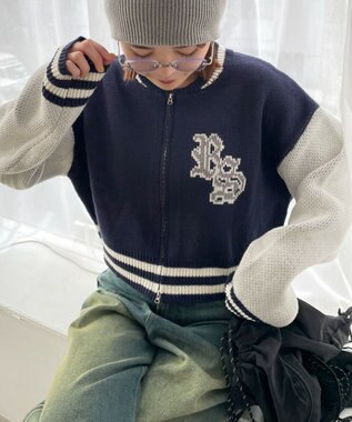 WEGO ニットショートスタジャン ネイビー