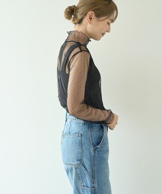 AMERICAN HOLIC ドットチュールハイネックプルオーバー Black