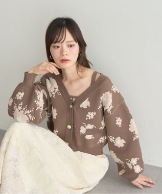 earth music&ecology SET2点フラワージャガードカーデ+ビスチェ Brown