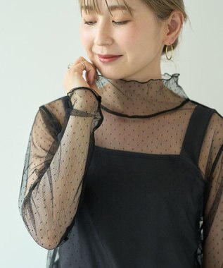 AMERICAN HOLIC ドットチュールハイネックプルオーバー Black