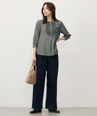 J.PRESS LADIES S 【洗える】BASIC STRETCH DENIM ワイド ストレート デニム インディゴ系