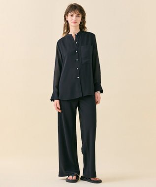 BEIGE， 【WEB限定・洗える】CELOSIA / シアースリーブスタンドカラーブラウス Black