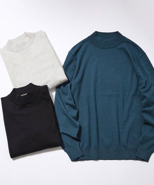 J.PRESS MEN 動きやすさにこだわった立体設計【洗える】コットンカシミヤモックネック ニット グリーン系