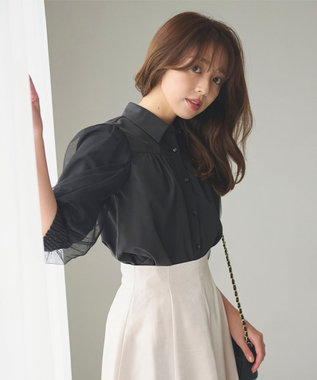Feroux 【大好評につき追加生産決定！】袖チュールブラウス ブラック系