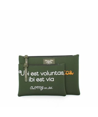 A.D.M.J. 【魔法の様に軽い】マジックライトコード刺しゅうフラットポーチ2セット(S・M) カーキ