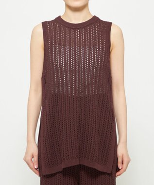 uncrave シースルーケーブルニット ノースリーブトップス ブラウン