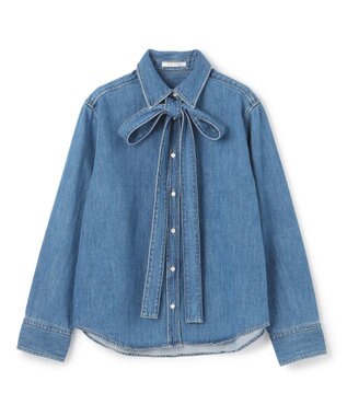 BEIGE， 【洗える・BAILA 11月号掲載】MARKEL / ボウタイ付きシャツカラーデニムシャツ L.Indigo