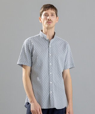 JOSEPH HOMME シガーカッタージャガード　ウイングカラー半袖シャツ ライトグレー系