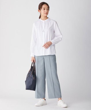 J.PRESS LADIES 【洗える】T/Rシャークスキン セミワイド パンツ ダルブルー系
