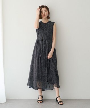 YECCA VECCA シアードット柄ギャザーワンピース Black