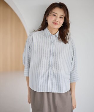ANY L 【UVカット/抗菌防臭/速乾/手洗い可】エニィファンクション ストライプドルマンシャツ ブルーストライプ