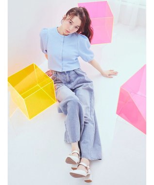 earth music&ecology カットジャガードカーディガン Blue