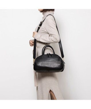 UNBILLION ペルケ perche / ガーメントレザー・サスティナブル2wayハーフムーンボストンM ブラック