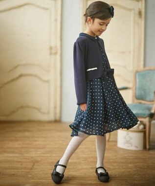 組曲 KIDS 【110-140cm】ラウンドカラー ニットジャケット ネイビー系