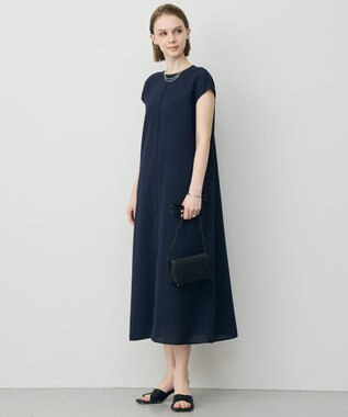 ICB ドライアセテートスラブ フレンチスリーブワンピース ネイビー