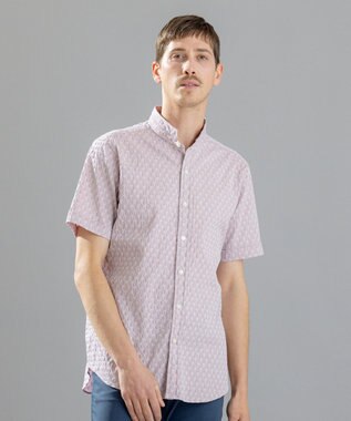 JOSEPH HOMME シガーカッタージャガード　ウイングカラー半袖シャツ ピンク系