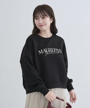 Green Parks ショート丈キルトロゴプルオーバー Black