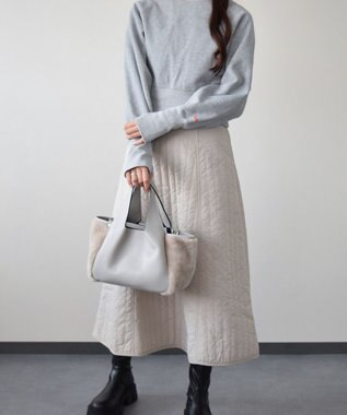 INTER-CHAUSSURES 【RIPANI】ムートンコンビレザーハンドバッグ ライトグレー