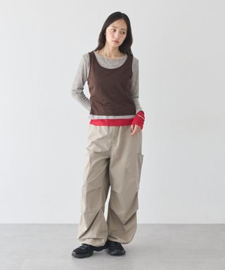 earth music&ecology SET2点ハイショクシアータンクトップ+ロンT Brown