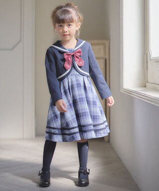 ANY KIDS ジャケット付き チェック ワンピース ネイビー