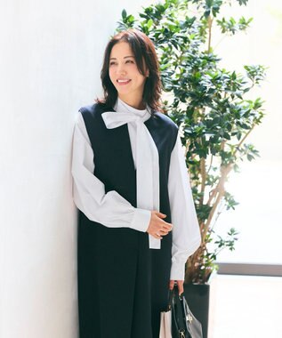 #Newans 【洗濯機可】キーネックジャンパースカート ネイビー