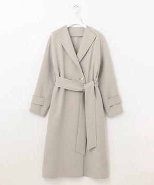 自由区 【洗える】ライトダブルクロス ノーカラーコート サンドベージュ