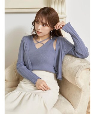 earth music&ecology ＳＥＴ２点ショートカーディガン＋レイヤードタンク Blue