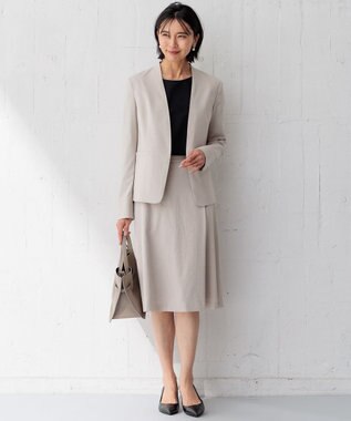 23区 S 【洗える/セットアップ対応】アイアスマットストレッチ ノーカラー ジャケット ベージュ系