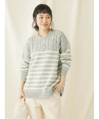 CRAFT STANDARD BOUTIQUE ケーブル×ボーダードッキングプルオーバー Border Gray