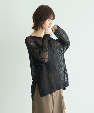 YECCA VECCA スラブメッシュルーズニット Black