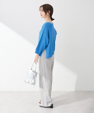 Green Parks かのこボートネック７分袖ニットプルオーバー Blue