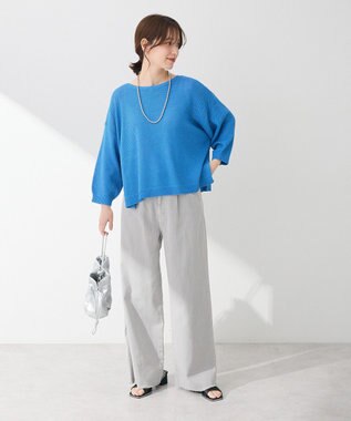Green Parks かのこボートネック７分袖ニットプルオーバー Blue
