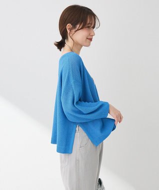 Green Parks かのこボートネック７分袖ニットプルオーバー Blue