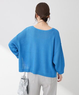 Green Parks かのこボートネック７分袖ニットプルオーバー Blue