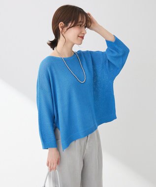 Green Parks かのこボートネック７分袖ニットプルオーバー Blue