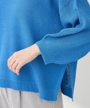 Green Parks かのこボートネック７分袖ニットプルオーバー Blue
