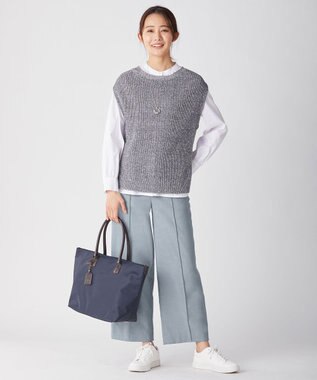 J.PRESS LADIES 【洗える】T/Rシャークスキン セミワイド パンツ ダルブルー系