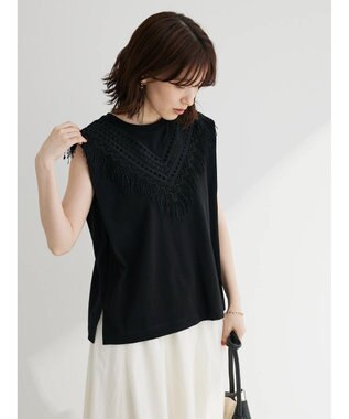 Green Parks ・ＳＵＧＡＲ　ＳＰＯＯＮ　フリンジフレンチＴシャツ Black