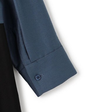 ICB 【洗える】ウールワッシャーツイル シャツドッキング ワンピース ブルーグレー×ブラック