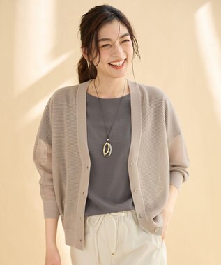 ANY L メッシュＶネックニットカーディガン サンドベージュ