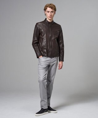JOSEPH HOMME 【洗い加工】シュリンクエアレザー 　シングルライダースジャケット ダークブラウン系