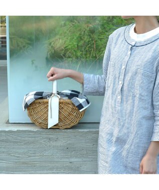 UNBILLION perche アラログ×姫路レザーフラップ付きカゴバッグ アイボリーチェック