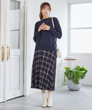 Tiaclasse 【安田美沙子さん着用】チェックプリーツスカート ネイビー