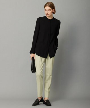 ICB 【WEB限定カラーあり・洗える】 ライトダブルクロス バンドカラーシャツ ブラック系