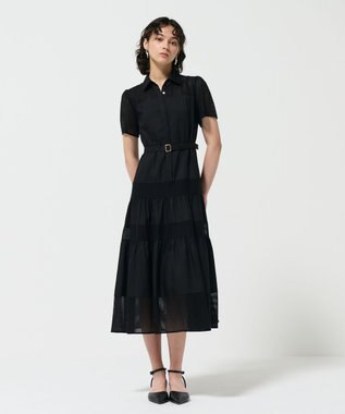 GRACE CONTINENTAL メッシュコンビシャツワンピース ブラック