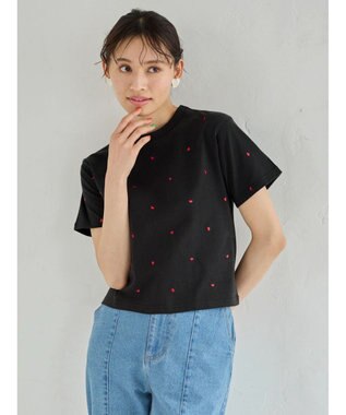 Green Parks ・Ｄｏｕｂｌｅ　Ｆｌａｇｓ　ハート刺繍Ｔシャツ Black