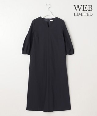 自由区 S 【WEB限定・洗える】カラミストレッチパフスリーブ ワンピース ネイビー系