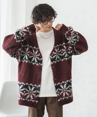 WEGO モヘアライク総柄BIGカーディガン 柄5