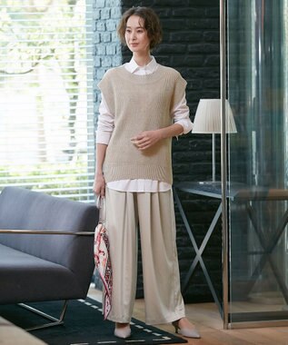 自由区 L 【洗える】チンツサテンタンブラー ワイドパンツ ベージュ系