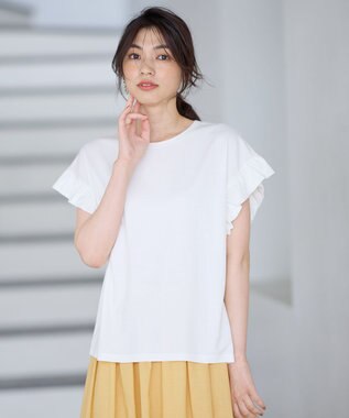 ANY ストレッチピケフリルTシャツ ホワイト